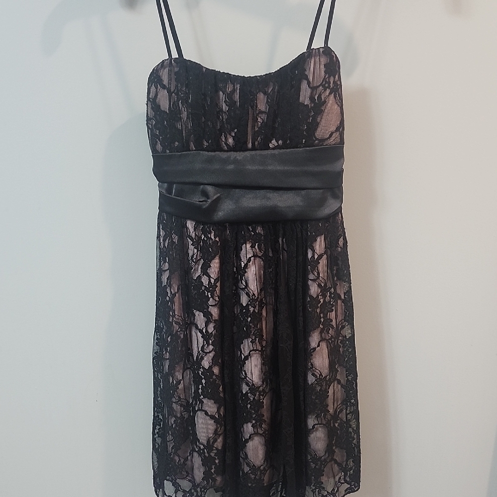 Black Lace Dress with Satin Waistband